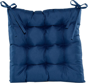 Anna's Collection Stoelkussen - gewatteerd - donkerblauw - 38x38 cm - binnen/buiten