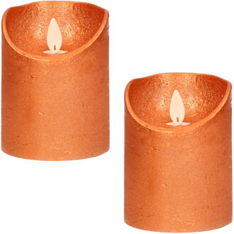 Anna's Collection Stompkaars - 2x - LED - koper - H10 cm - bewegende vlam - kaars
