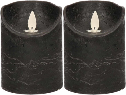 Anna's Collection Stompkaars - 2x - LED - zwart - H10 cm - bewegende vlam - kaars