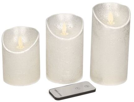 Anna's Collection Stompkaars - 3 stuks - zilverkleurig - LED kaarsen