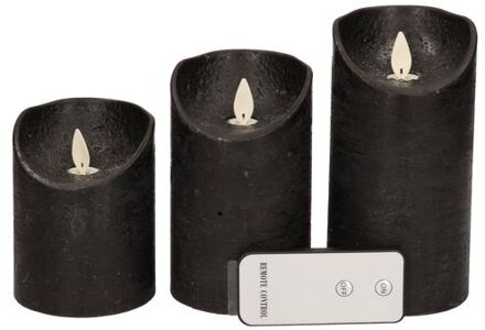Anna's Collection Stompkaars - 3 stuks - zwart - LED kaarsen