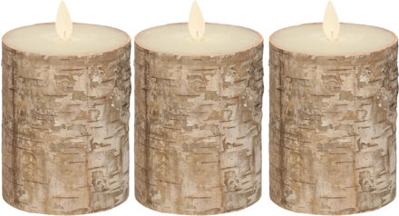 Anna's Collection Stompkaars - 3x - LED - berkenhout bruin - H10 cm - bewegende vlam - kaars