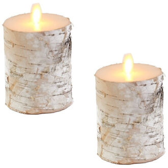 Anna's Collection Stompkaars - 3x - LED - berkenhout wit - H10 cm - bewegende vlam - kaars