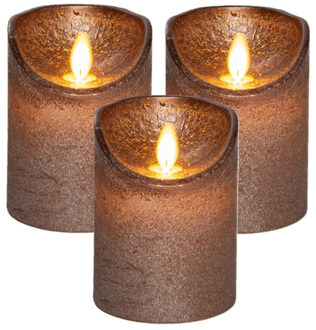 Anna's Collection Stompkaars - 3x - LED - brons - H10 cm - bewegende vlam - kaars