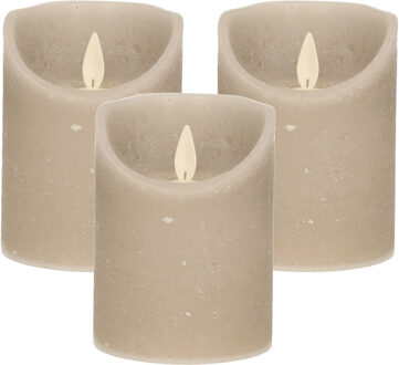 Anna's Collection Stompkaars - 3x - LED - taupe - H10 cm - bewegende vlam - kaars