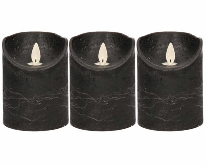 Anna's Collection Stompkaars - 3x - LED - zwart - H10 cm - bewegende vlam - kaars
