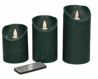Anna's Collection Stompkaarsen - 3x st - antiek groen - LED kaarsen - afstandsbediening
