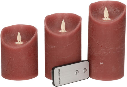 Anna's Collection Stompkaarsen - 3x st - donkerroze - LED kaarsen - afstandsbediening