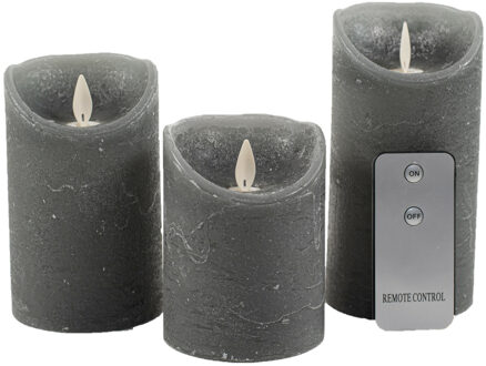 Anna's Collection Stompkaarsen - 3x st - grijs - LED kaarsen - afstandsbediening