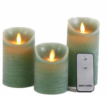 Anna's Collection Stompkaarsen - 3x st - jade groen - LED kaarsen - afstandsbediening