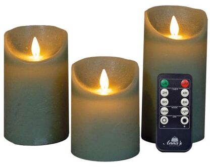Anna's Collection Stompkaarsen - 3x st - jade groen - LED kaarsen - LED kaarsen