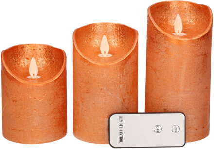 Anna's Collection Stompkaarsen - 3x st - koper - LED kaarsen - LED kaarsen Bruin
