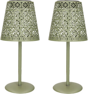 Anna's Collection Tafellamp buiten - 2x - D12 x H28 cm - groen - metaal - solar lantaarn