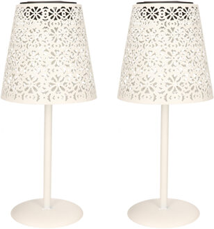 Anna's Collection Tafellamp buiten - 2x - D12 x H28 cm - wit - metaal - solar lantaarn