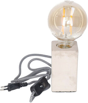 Anna's Collection Tafellamp Cement - grijs - hout - strijkijzer snoer - 6 x 6 x 11 cm - incl Retro LED lamp