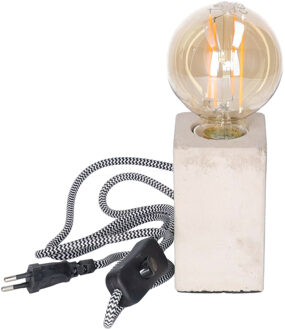 Anna's Collection Tafellamp Cement - grijs - hout - strijkijzer snoer - 6 x 6 x 11 cm - incl Retro LED lamp