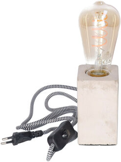 Anna's Collection Tafellamp Cement - grijs - hout - strijkijzer snoer - 6 x 6 x 11 cm - incl Retro LED lamp