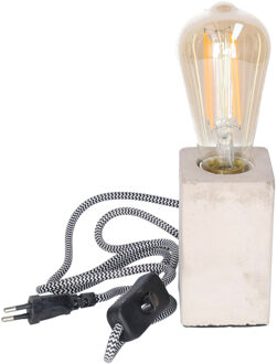 Anna's Collection Tafellamp Cement - grijs - hout - strijkijzer snoer - 6 x 6 x 11 cm - incl Retro LED lamp