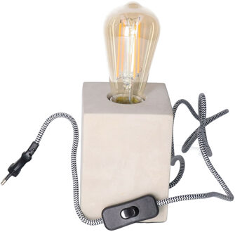 Anna's Collection Tafellamp Cement - grijs - hout - strijkijzer snoer - 9.5 x 9.5 x 13 cm- inclusief LED Retro