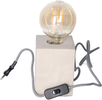 Anna's Collection Tafellamp Cement - grijs - hout - strijkijzer snoer - 9.5 x 9.5 x 13 cm- inclusief LED Retro