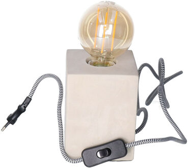Anna's Collection Tafellamp Cement - grijs - hout - strijkijzer snoer - 9.5 x 9.5 x 13 cm- inclusief LED Retro