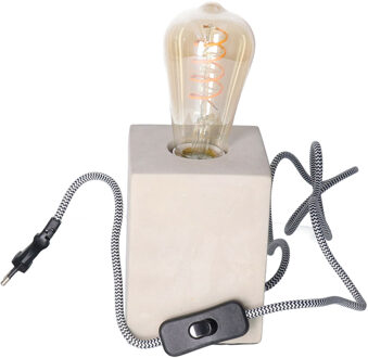 Anna's Collection Tafellamp Cement - grijs - hout - strijkijzer snoer - 9.5 x 9.5 x 13 cm- inclusief LED Retro