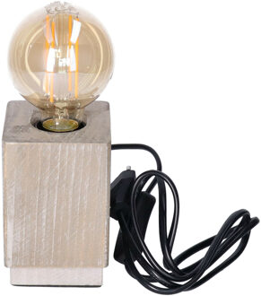 Anna's Collection Tafellamp Hout - grijsbruin - hout - IP20 schakelaar - 8 x 8 x 12 cm - inclusief LED Retro
