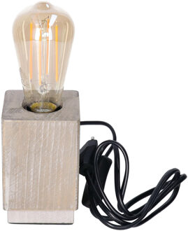 Anna's Collection Tafellamp Hout - grijsbruin - hout - IP20 schakelaar - 8 x 8 x 12 cm - inclusief LED Retro