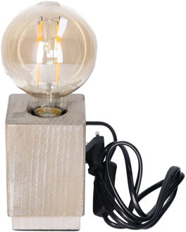 Anna's Collection Tafellamp Hout - grijsbruin - hout - IP20 schakelaar - 8 x 8 x 12 cm - inclusief LED Retro