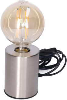 Anna's Collection Tafellamp Zilver - metaal- IP20 schakelaar - 7.5 x 7.5 x 10 cm - inclusief LED Retro lamp