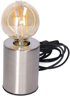 Anna's Collection Tafellamp Zilver - metaal- IP20 schakelaar - 7.5 x 7.5 x 10 cm - inclusief LED Retro lamp