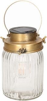 Anna's Collection Transparante solar lantaarn van gestreept glas met hengsel 18 cm