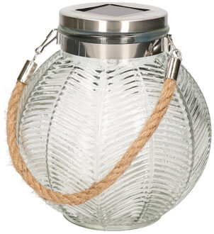 Anna's Collection Transparante solar lantaarn van gestreept glas rond 16 cm