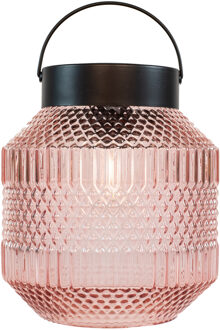 Anna's Collection Tuin lantaarn Julia - Solar - zwart/roze - D16 x H16 cm - LED buitenverlichting