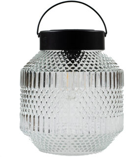 Anna's Collection Tuin lantaarn Julia - Solar - zwart/transparant - D16 x H16 cm - LED buitenverlichting