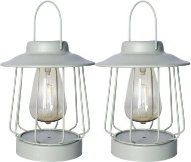 Anna's Collection Tuin lantaarn tafellamp - 2x - Solar - groen - D16 x H19 cm - LED buitenverlichting