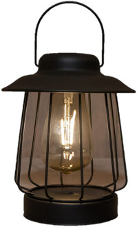Anna's Collection Tuin lantaarn tafellamp - Solar - zwart - D16 x H19 cm - LED buitenverlichting