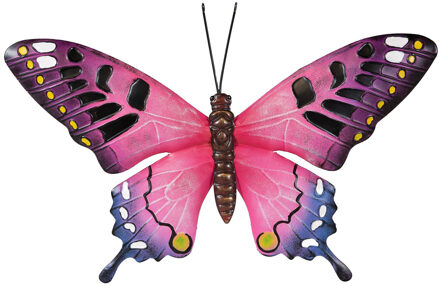 Anna's Collection Tuindecoratie vlinder van metaal roze 37 cm - Tuinbeelden