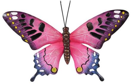 Anna's Collection Tuindecoratie vlinder van metaal roze 37 cm - Tuinbeelden