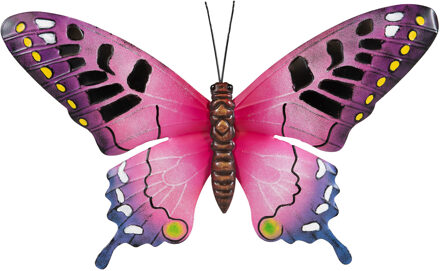 Anna's Collection Tuindecoratie vlinder van metaal roze 48 cm - Tuinbeelden