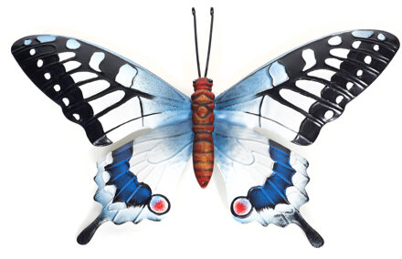 Anna's Collection Tuindecoratie vlinder van metaal zwart/blauw 37 cm