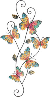 Anna's Collection Tuindecoratie vlinders - 3D - gekleurd - 35 x 68 cm - metaal - muur/schutting decoratie