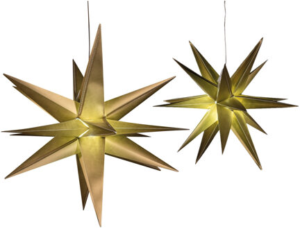 Anna's Collection Verlichte 3D kerststerren - set 2x st - goud - 35 en 60 cm - kunststof