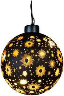 Anna's Collection Verlichte bal/kerstbal - zwart kosmos - 10 cm - bewegend licht - warm wit