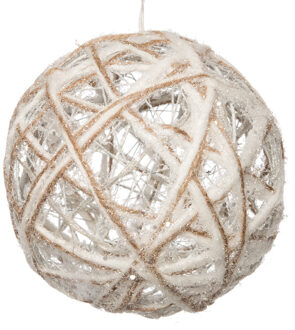 Anna's Collection Verlichte draad bal/kerstbal - jute - 15 cm - met 10 lampjes - warm wit