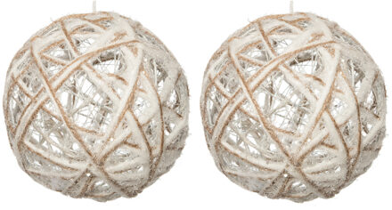 Anna's Collection Verlichte draad kerstballen - 2x st -jute - D15 cm - met 10 lampjes -warm wit