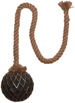 Anna's Collection Verlichte glazen kerstbal aan touw met 15 lampjes zwart/goud 15 cm - kerstverlichting figuur