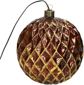 Anna's Collection Verlichte kerstbal glas - antiek goud - 15 cm - met 15 lampjes - warm wit