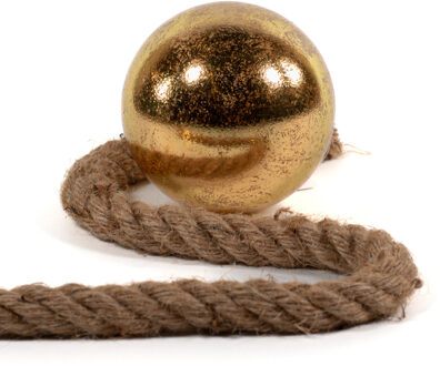 Anna's Collection Verlichte kerstbal glas - goud - aan touw - 10 cm - met 8 lampjes - warm wit Goudkleurig