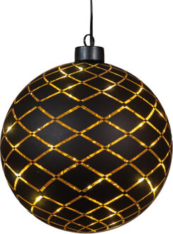 Anna's Collection Verlichte kerstbal - goud?- 15 cm?- Diamant patroon - 12 LED lampjes - warm-wit - batterij